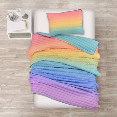 2 Piece Multi-Color Rainbow Quilt Set